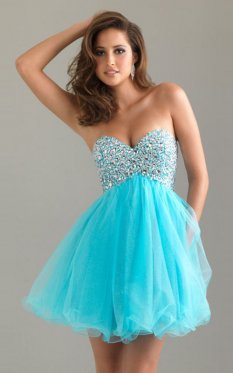 Blue Sequin Strapless Heart Shaped Neckline A Line Club Wear